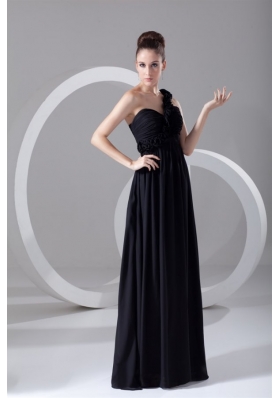 On Sale One-shoulder Black Chiffon Prom Dress with Empire Waist