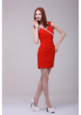 Asymmetrical Straps Beading Red Short Prom Nightclub Dress