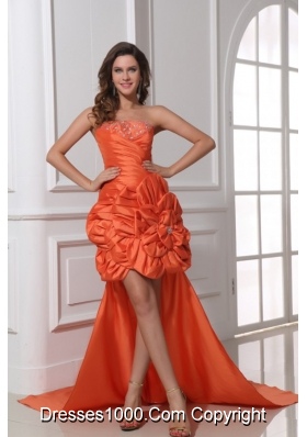 High Low Beaded and Ruched Rolling Flowers Prom Evening Dress