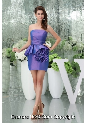 Mini-length Strapless Rolling Flowers Taffeta Prom Dress for Ladies