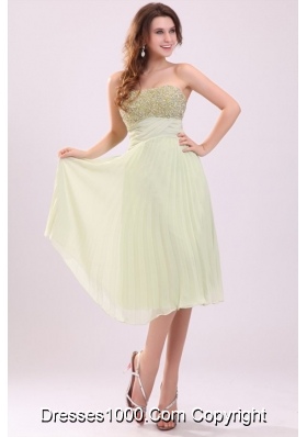 Yellow Green Empire Tea-length Prom Cocktail Dress with Sequins