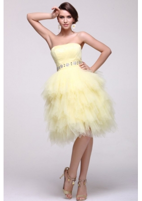 Beautiful Ruffles and Beading Knee-length Yellow Prom Gowns