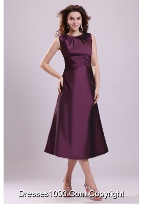 Noble Bateau Tea-length A-line Purple Taffeta Prom Gown Dresses