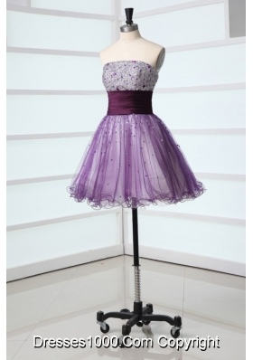 Mini-length Lilac Organza Prom Nightclub Dress with Sequin Bust