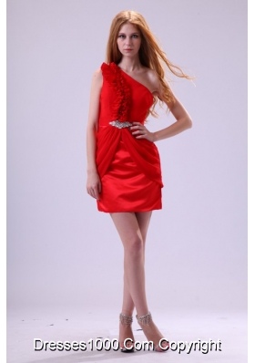Ruffled One Shoulder Mini-Length Taffeta Prom Dresses in Red