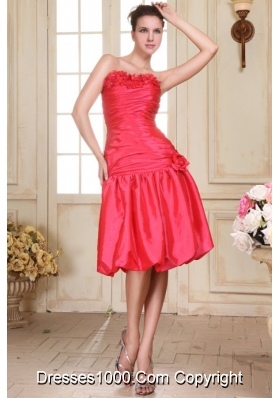 Ruche and Handle Flowers Knee-length Taffeta Prom Dama Gown
