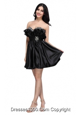 Cute Paillettes and Ruffles Short Black Taffeta Prom Party Dress