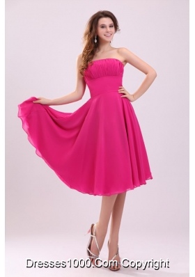 Empire Hot Pink Strapless Ruching Chiffon Prom Holiday Dress for 2014
