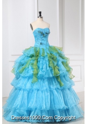 Lovely Aqua Blue and Green Ruffles Organza Quinceanera Dress