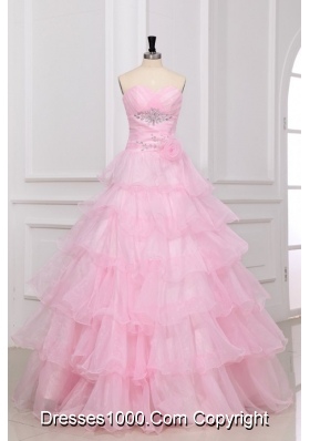 Beautiful Baby Pink Sweetheart Ruffles Layered Quinceanera Dress