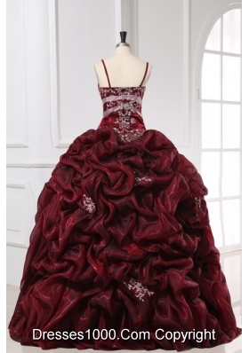 Pretty Burgundy Spaghetti Straps Quinceanera Dress For Little Girls