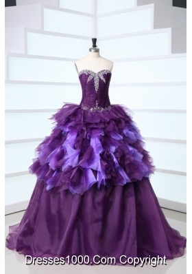 Unique Sweetheart Beading and Ruffles Sweep Train Quinceanera Dress