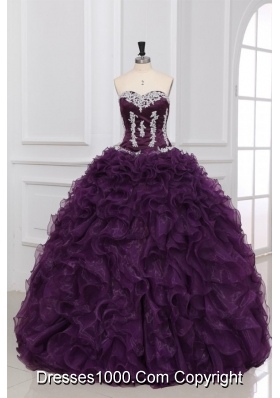 Ball Gown Dark Purple Quinceanera Dress with Appliques and Ruffles