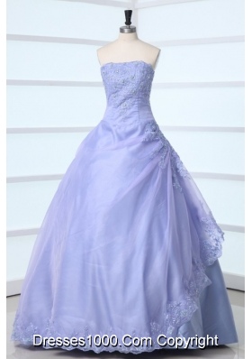 Simple Style Lavender Strapless Appliques Decorate Quinceanera Dress