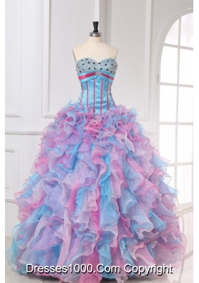 Hot Seller Multi-color Sweetheart Beading and Ruffles Quinceanera Dress