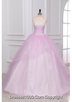 Sweet Baby Pink Strapless Appliques Floor Length Quinceanera Dress
