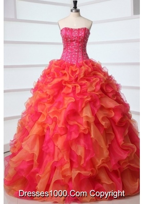 Lovely Strapless Red and Orange Red Quinceanera Dress