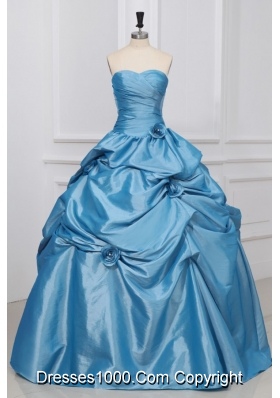 Light Blue Sweetheart Hand Made Flowers Taffeta Quinceanera Dress