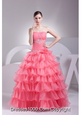Ruche and Appliques Ruffled Layers Organza Quinceanera Gowns