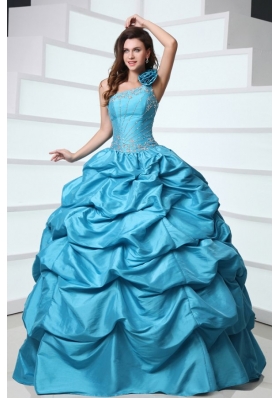 Handle Flowers One Shoulder Pick Ups Taffeta Sweet 15 Dresses
