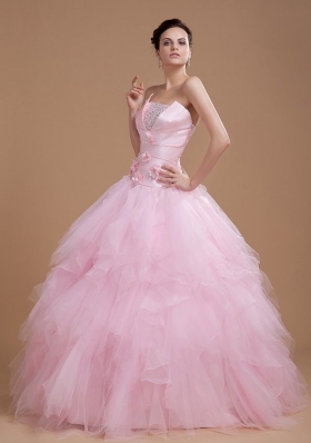 Strapless Ruffles and Sequins Baby Pink Tulle Quinceanera Dresses