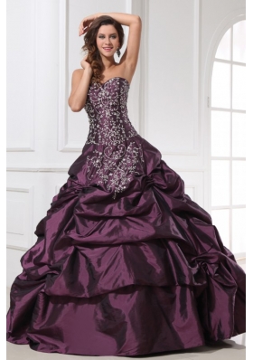 Embroidery and Pick Ups Purple Taffeta Sweet 16 Dresses for Girl