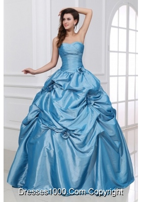 Sweetheart Taffeta Quinceanera Dress with Hand Made Flowers in Blue