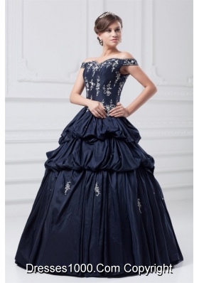 Gorgeous Navy Blue Off-Shoulder Taffeta Quinceanera Dress with Pick-up