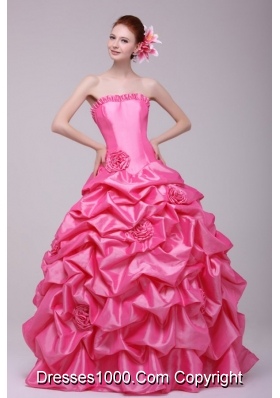 Handle Flowers and Pick Ups Bodice Rose Pink Quinceanera Dress