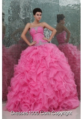 Organza Ball Gown Strapless Floor-length Ruffled Quinceanera Dresses