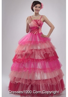 Spaghetti Straps Ruffled Layers Organza Quinceanera Party Dress