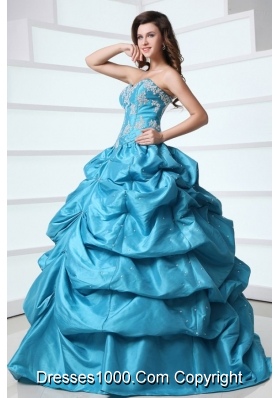 Floral Appliques and Pick Ups Aqua Blue Taffeta Sweet 16 Dresses