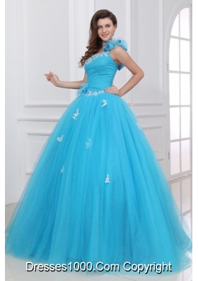 Applies Ruche and Ruffles Tulle Quinceanera Party Dresses in Blue