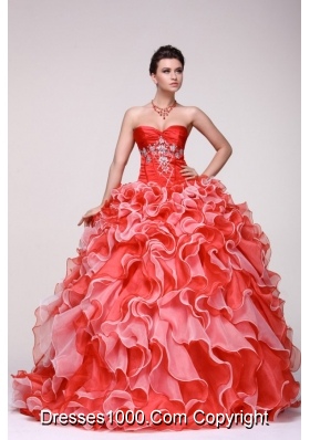 Chic Diamonds and Ruffles Sweetheart Organza Dress for Quince