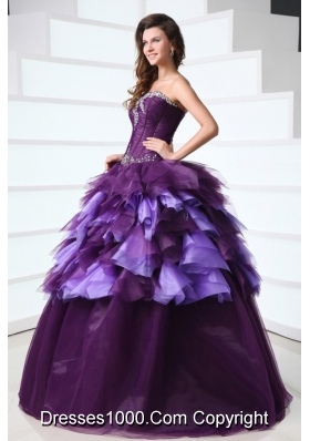 Purple Sweetheart Sweet Sixteen Dresses with Beading and Ruffles