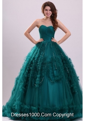 Elegant Teal Color Beaded Sweetheart Quinceanera Dresses