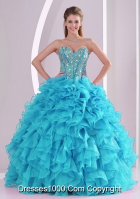 Baby Blue Sweetheart Ruffles and Beaded Decorate 2014 Elegant Quinceanera Dresses