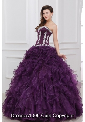 Ruffled One Shoulder Appliques Tulle Dresses for Quince in Blue