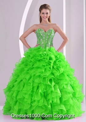 Spring Green Ball Gown Sweetheart Popular Quinceanera Gowns with Beading and Ruffles
