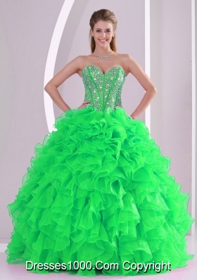 Spring Green Sweetheart Ruffles and Beading Floor-length Quinceanera Gowns