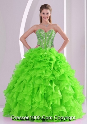 New Arrival 2014 Spring Puffy Sweetheart Beading Quinceanera Dress with Lace Up