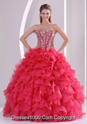 Pretty Ball Gown Red Quinceanera Gowns with Sweetheart and Beading