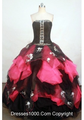 Exquisite Ball Gown Strapless Floor-length Fuchsia Organza Appliques Quinceanera dress