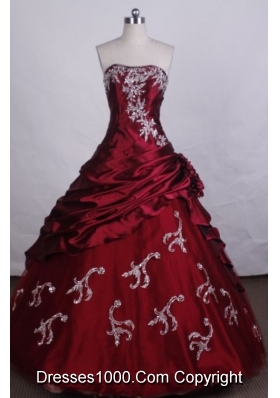 Exquisite Ball Gown Strapless FLoor-Length Red Beading And Appliques Quinceanera Dresses