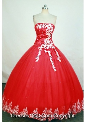 Gorgeous Ball Gown Strapless Floor-length Red Appliques Quinceanera dress
