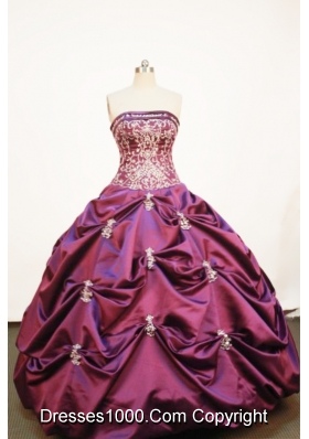 Affordable Ball gown Strapless Floor-length Taffeta Purple Quinceanera Dress