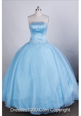 Elegant Ball Gown Strapless Floor-length Light Blue Quinceanera Dresses