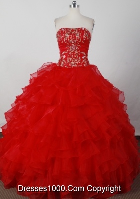 Elegant Ball Gown Strapless Floor-length Red Quinceanera Dresses