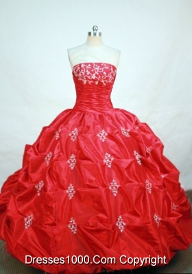 Elegant ball gown strapless floor-length  red taffeta appliques quinceanera dress