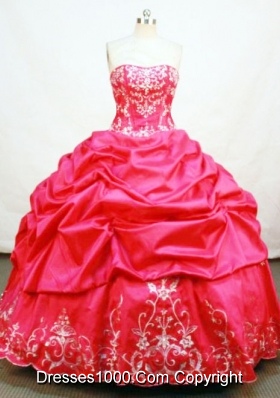 Elegant Ball Gown Strapless Floor-length Taffeta Red Quinceanera Dresses